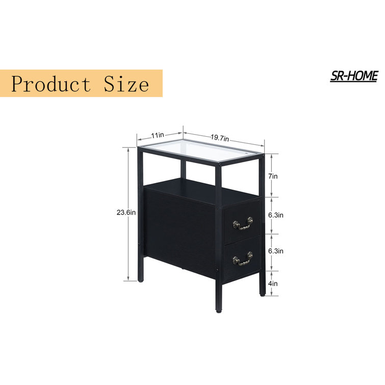 SRHOME Glass Top 2 Drawer End Table Wayfair Canada